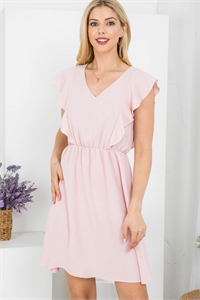 S43-1-1-AD5177-PINK V-NECKLINE RUFFLE SLEEVES A-LINE DRESS 2-2-2-2