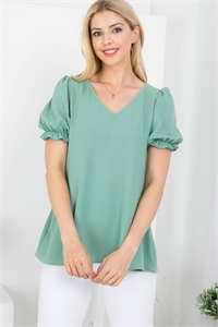 S43-1-1-AD5169-SAGE V-NECKLINE SHORT CUFFED BELL SLEEVE BLOUSE TOP 2-2-2-1