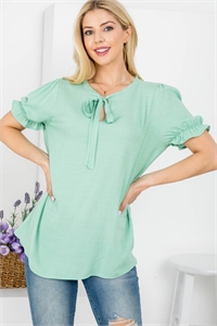 S43-1-1-AD4617-SAGE ROUND NECKLINE WITH FRONT TIE CUFFED SHORT SLEEVE TOP 2-2-2-2