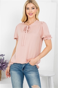 S43-1-1-AD4617-DUSTY ROSE ROUND NECKLINE WITH FRONT TIE CUFFED SHORT SLEEVE TOP 2-2-2-2