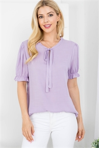 S43-1-1-AD4617-LILAC ROUND NECKLINE WITH FRONT TIE CUFFED SHORT SLEEVE TOP 2-2-2-2