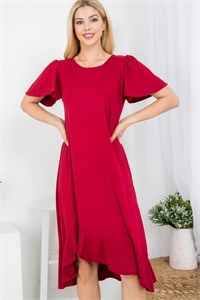 S43-1-1-AD5131-RED ROUND NECKLINE RUFFLE SLEEVE ASYMETRIC DRESS 2-2-2
