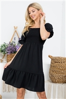 S43-1-1-AD5140-BLACK RUCHED SQUARE NECKLINE BELL SHORT SLEEVE RUFFLE DRESS 2-2-2-1