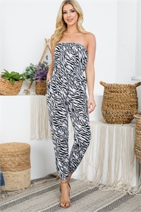 S43-1-1-AD5129-BLACK ZEBRA PRINT DRAWSTRING WAISTLINE WITH SIDE POCKET CUFFED LEG TUBE JUMPSUIT 2-2-2