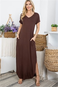 S43-1-1-AD4760-BROWN V-NECK SHEATH ROUND BOTTOM DRESS 2-2-2