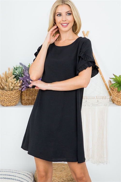 S43-1-1-AD4542-BLACK RUFFLE SHORT SLEEVE SHIFT DRESS 2-2-2-2