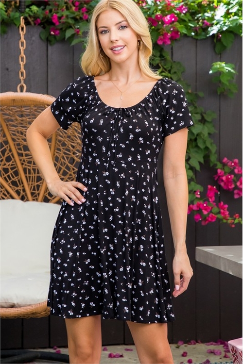 S43-1-1-AD4148-BLACK FLORAL PEASANT SHORT SLEEVE DRESS 2-2-2-2