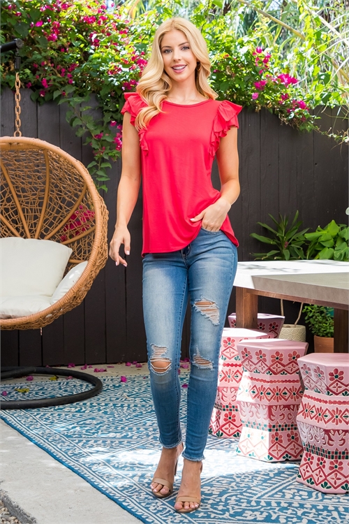 S43-1-1-AD5264-CORAL RUFFLE CAP SLEEVE TOP 2-2-2-2