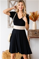 S5-8-4-AD4234-BLACK SHORT SLEEVE ELASTIC CROCHET V-NECK DRESS 2-2-2