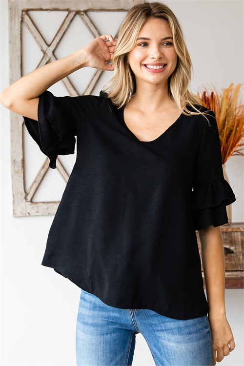 S43-1-1-AD5382-BLACK DOUBLE RUFFLE V-NECK TOP 2-2-2