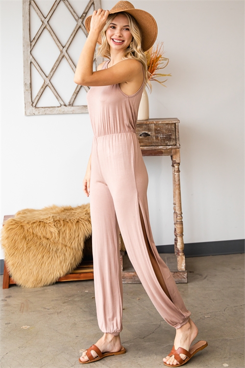 S43-1-1-AD5184-DARK TAUPE SLEEVELESS CUTOUT PANTS JUMPSUIT 2-2-2