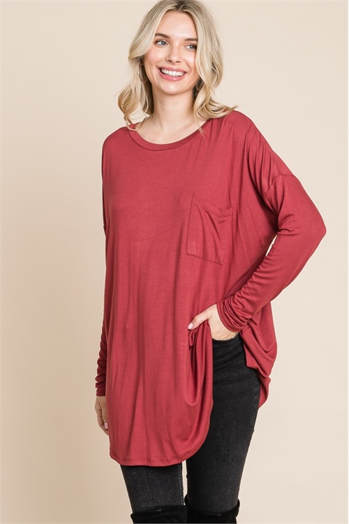 S43-1-1-AD4268-TERRACOTA ROUND NECK POCKET FRONT DOLMAN TOP 1-2-2-1