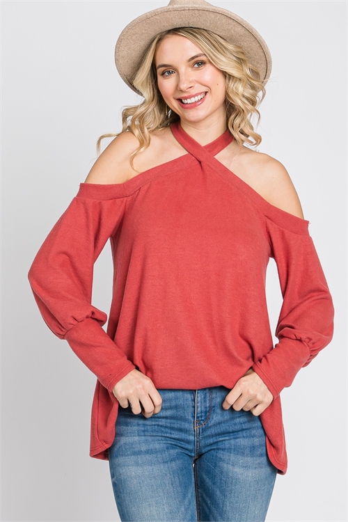 S43-1-1-AD5763-MARSALA COLD SHOULDER CROSS NECK SWEATER KNIT TOP 1-2-2-1