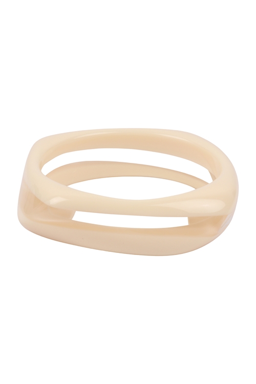 S20-6-2-SB5170NAT - DISTORTED SQUARE SHAPE ACETATE BANGLE BRACELET - NATURAL/12PCS