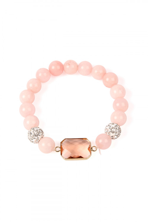 SA3-1-3-SB7111CH CHAMPAGNE GEM CUT STONE WITH SHAMBALLA AND NATURAL STONE BEADS BRACELET/6PCS