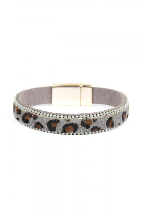 S4-5-2-SB7147GY GRAY ANIMAL SKIN MAGNETIC LOCK BRACELET/6PCS