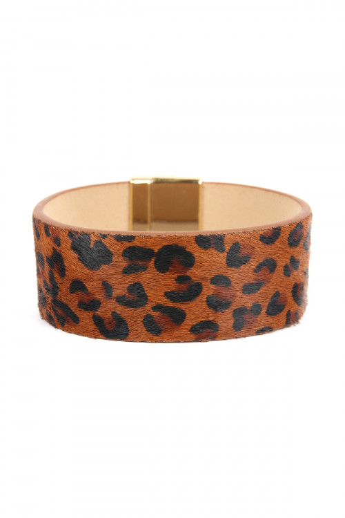 SA3-3-4-SB7160BR BROWN FAUX ANIMAL SKIN LEATHER BRACELET/6PCS