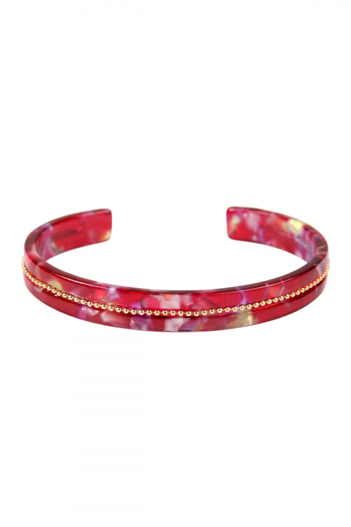 SA4-3-4-SB7167RD RED BEADS EMBELLISHED ACETATE CUFF BRACELET/6PCS