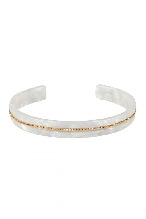 SA4-3-4-SB7167WT WHITE BEADS EMBELLISHED ACETATE CUFF BRACELET/6PCS