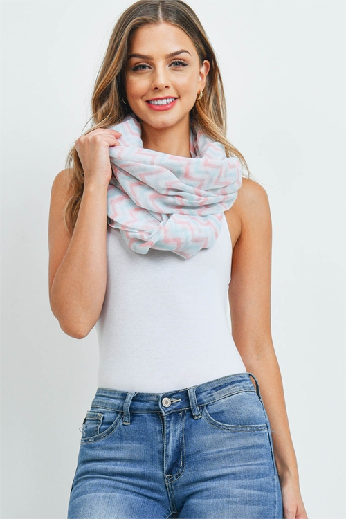 S19-11-2-SC192X112RPL -ZIG ZAG PRINT INFINITY SCARF - MINT PINK6PCS