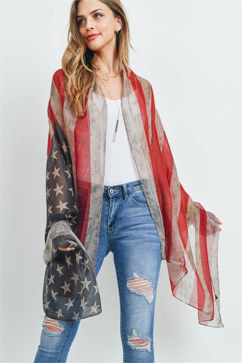 S18-9-2-SC213X004AM - USA FLAG VINTAGE ACCENT KIMONO WRAP/6PCS