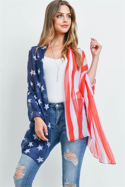 S17-8-1-SC213X017 - USA FLAG ACCENT KIMONO WRAP/1PC