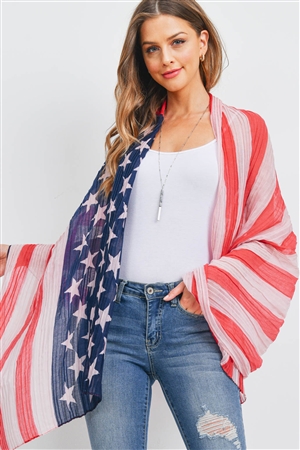 S17-11-1-SC222X028AM-1 - USA FLAG PRINT KIMONO WRAP SCARF /1PC