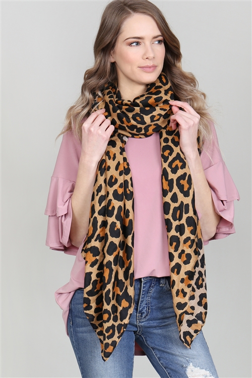 S18-9-3-SC426X001 - LEOPARD PRINTED SCARF-LIGHT BROWN/6PCS (NOW $3.50 ONLY!)