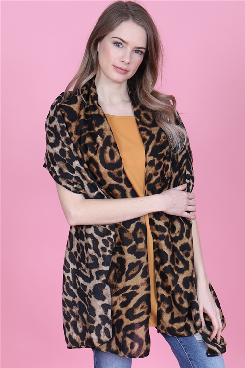 S18-9-3-SC426X002- LEOPARD PRINTED SCARF-BROWN/6PCS (NOW $3.50 ONLY!)