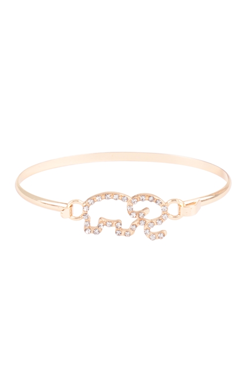 S18-4-1-SCB1165 - ELEPHANT RHINESTONE BANGLE BRACELET ASSORTED-GOLD SILVER/12PCS