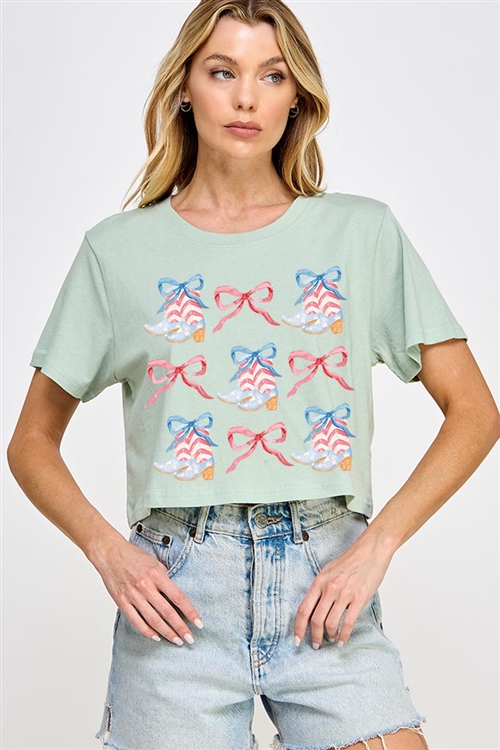 PO-SCT-E2273-DUST - COQUETTE 4TH OF JULY AMERICA PATRIOTIC GRAPHIC SHORT CROP TOP- DUST MINT-2-2-2