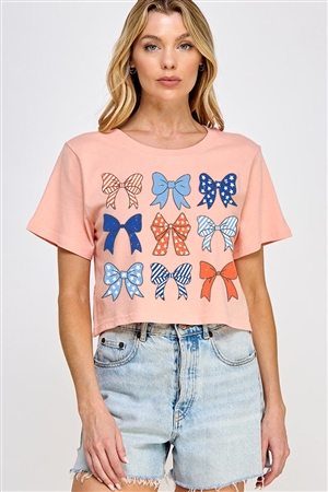PO-SCT-E2279-PEA - BOWS RIBBONS FOURTH OF JULY GRAPHIC GARMENT DYED T SHIRTS- PEACH-2-2-2