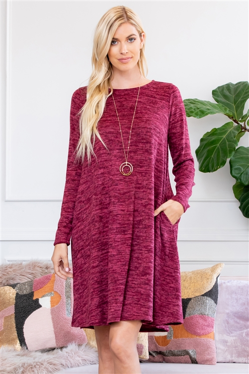 S10-15-2-SD1605LS-RSW004-BU-1 - HACCI POCKET DRESS- BURGUNDY 1-2-4-0