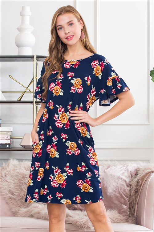 S13-8-3-SD1663-F31-NV-1 - BELL SLEEVE FLORAL POCKET DRESS- NAVY 2-1-2-2