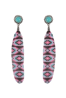 S1-5-3-SE2255MUL2 - AZTEC PATTERN WESTERN CONCHO FEATHER DROP EARRINGS-MULTICOLOR 2/1PC