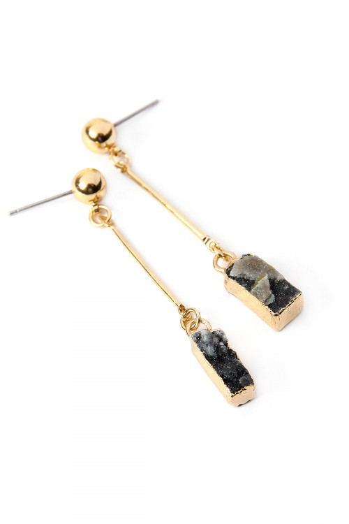 S7-5-3-SE6014GDBK BLACK DRUZY STONE DANGLE EARRINGS/6PAIRS