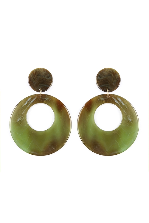 A1-1-2-SE6016GDTQ BROWNISH GREEN COLORFUL SMOKED DESIGN DANGLE EARRINGS/6PAIRS