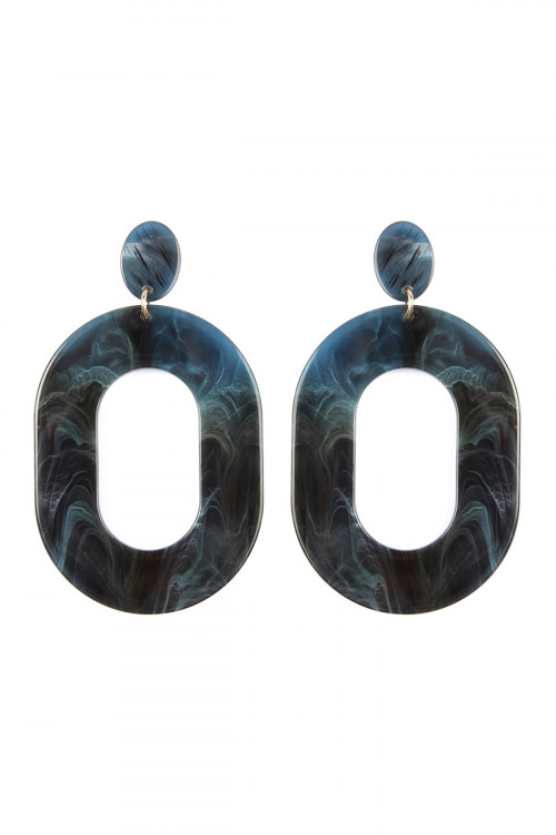 S4-5-4-SE6025GDBL BLUE OVAL CAST SMOKED DESIGN POST DROP EARRINGS/6PAIRS