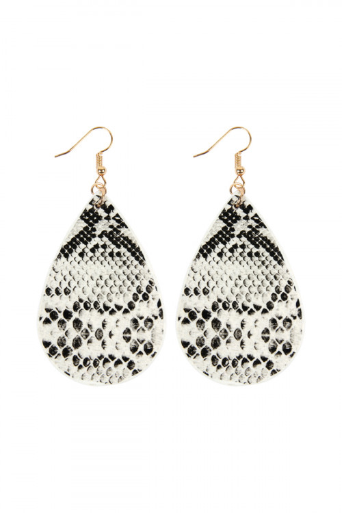 A1-2-4-SE6141WT WHITE SNAKE SKIN TEARDROP LEATHER EARRINGS/1PAIR