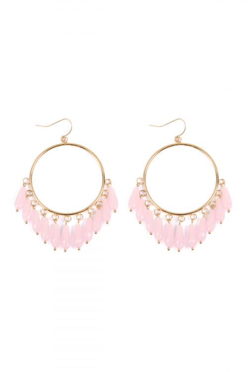 S5-6-1-SE6286PK PINK DANGLING ACRYLIC IN HOOP DROP EARRINGS/6PAIRS