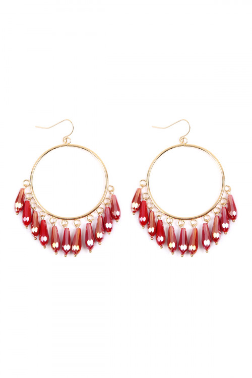 S5-6-1-SE6286RD RED DANGLING ACRYLIC IN HOOP DROP EARRINGS/6PAIRS