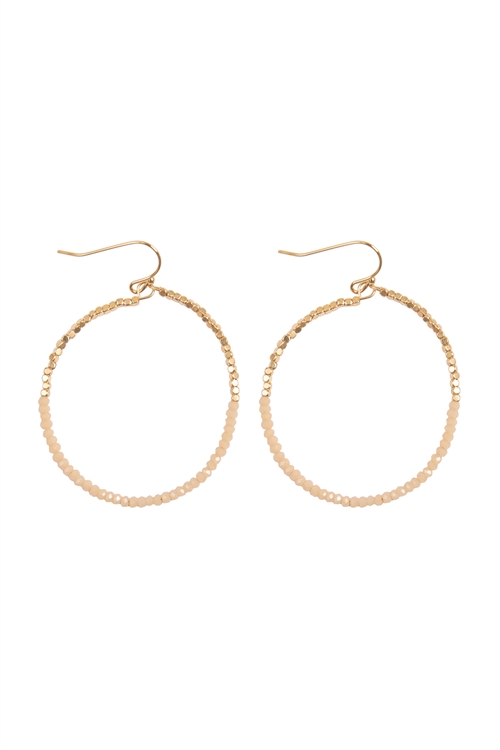 SA3-2-2-SE7060TOP - HALF CCB HALF RONDELLE BEADS CIRCLE FISH HOOK EARRINGS-TOPAZ/1PC