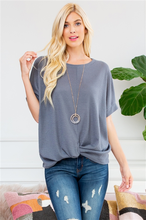 S9-19-3-SMT-1107-CHL-1 - TWIST FRONT DOLMAN SLEEVE TOP- CHARCOAL 3-0-3-0