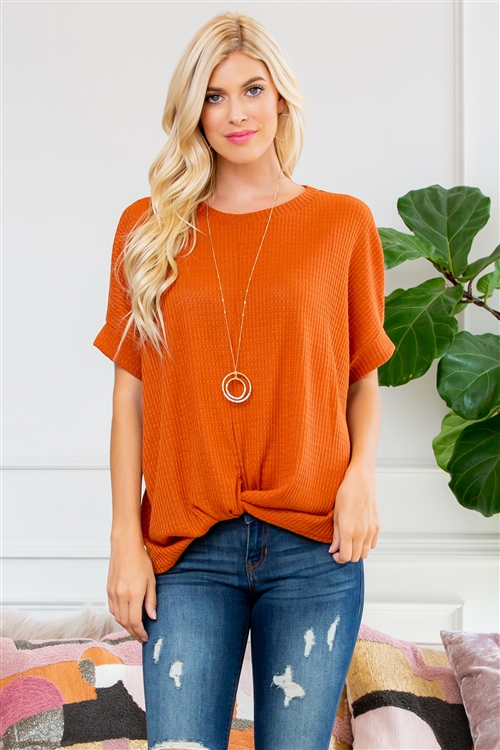 S14-8-1-SMT-1107-RST-1 - TWIST FRONT DOLMAN SLEEVE TOP- RUST 1-1-3-0