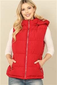 S51-1-1-SOP5934V-RD - SLEEVELESS ZIP-UP WITH POCKET HOODIE PUFFER JACKET- RED 1-1-1-1