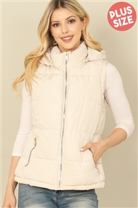 S51-1-1-SOP5934VX-OFW -PLUS SIZE SLEEVELESS ZIP-UP WITH POCKET HOODIE PUFFER JACKET- OFF-WHITE 1-1-1