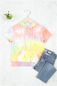 S4-7-3-SPD20005TK-BLYLWPK-1 - TIE DYE SHORT SLEEVE HOODIE WITH KANGAROO POCKET- BLUE YELLOW PINK 1-0-0-0-1-0-0-0