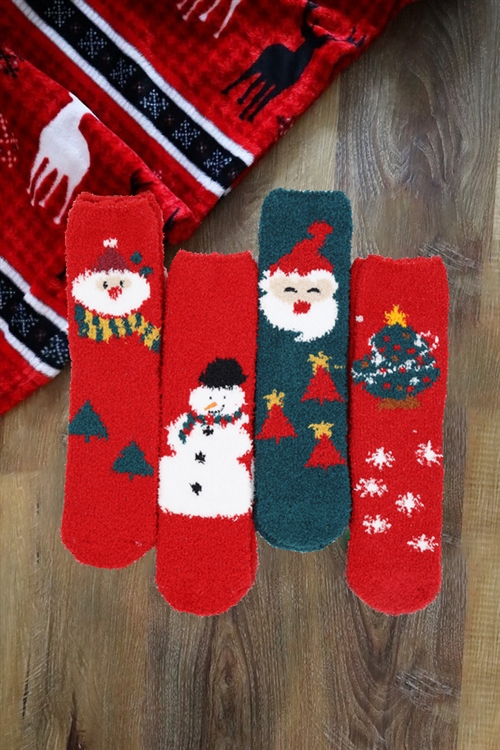 S30-1-1-SS1012 - FUZZY & COZZY CHRISTMAS SOCKS ASSORTED 12 PCS PACK ( 4 DESIGNS 3 PAIRS EACH )/12PCS