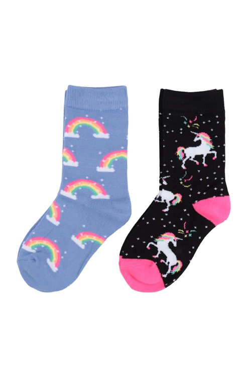 S18-10-3-SSC302E09-11STARS - ET TU GIRL'S UNICORN CREW SOCK SET (09-11)/12PCS