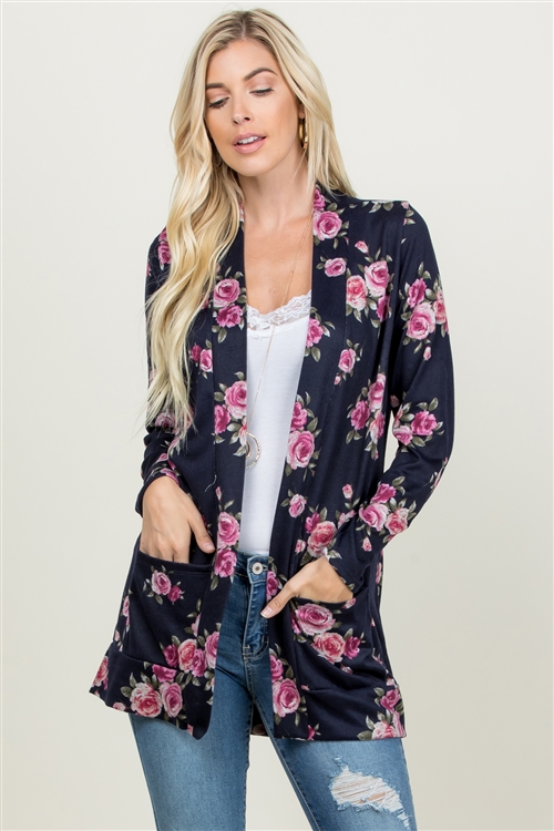 S10-15-3-ST2689-RFL006-NV-1 - LONG SLEEVE FLORAL PRINT CARDIGAN- NAVY 2-2-1-0